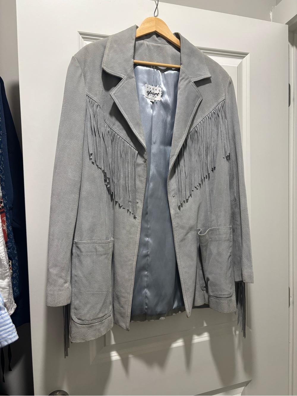 Vakko Light Gray Suede Fringe Jacket